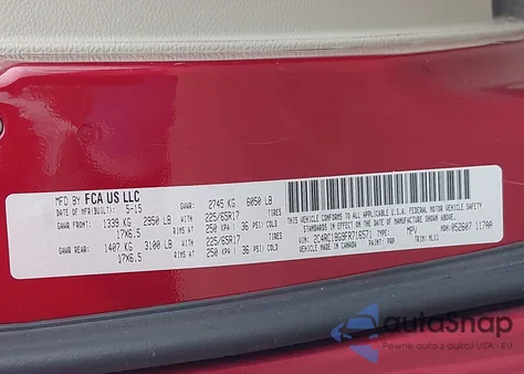 2015 Chrysler Town & Country Touring из США, поврежденный, VIN 2C4RC1BG9FR716571